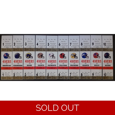 LOT of (10) 1989 San Francisco 49ers Full Ticket Stubs MONTANA RICE SUPER BOWL LOT of (10) 1989 San Francisco 49ers Full Ticket Stubs MONTANA RICE SUPER BOWL